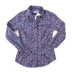 NWT 0039 Italy Cotton Poplin Retro Print Button Up Patterned Shirt Blouse small